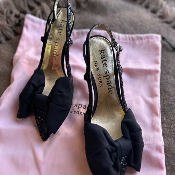 Kate Spade Glitter Black Bow Heels 7 - Picture 3 of 10